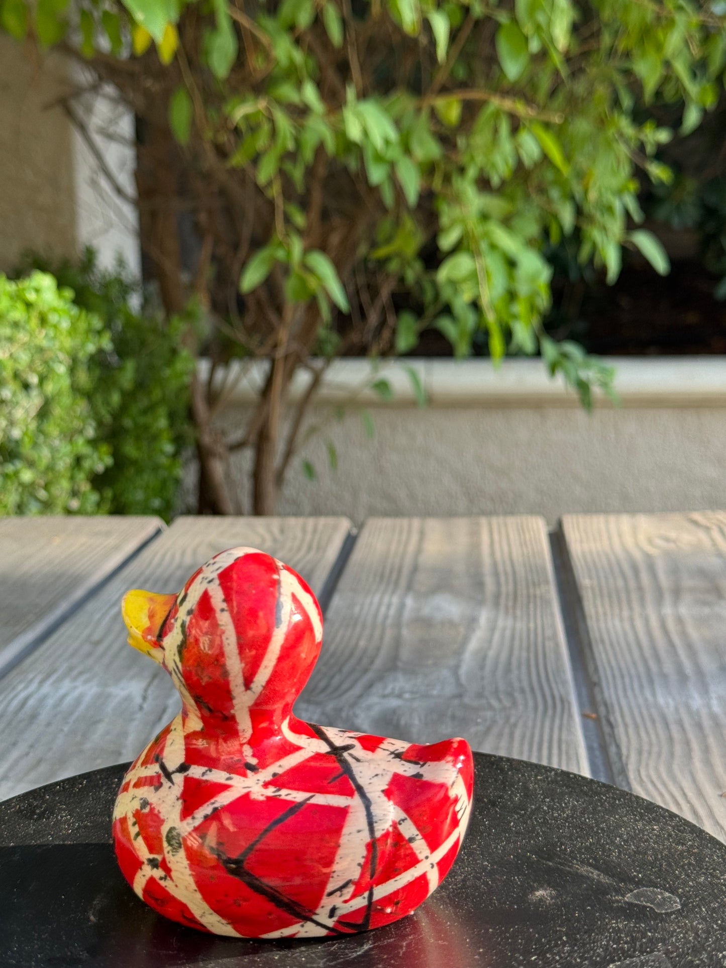 Striped Guitar Duck | Hand-Painted Pop Art Ceramic Duck | Original Rock Inspired Art by Legend