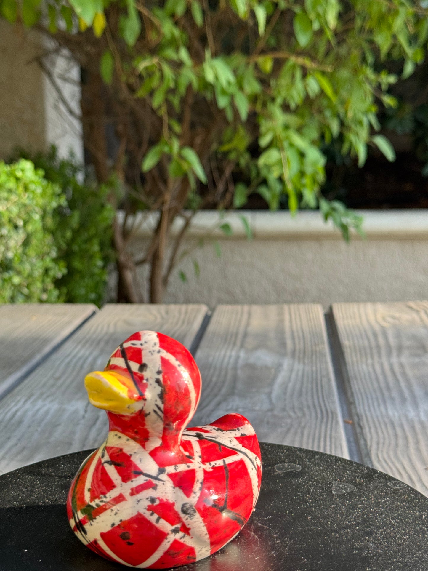 Striped Guitar Duck | Hand-Painted Pop Art Ceramic Duck | Original Rock Inspired Art by Legend