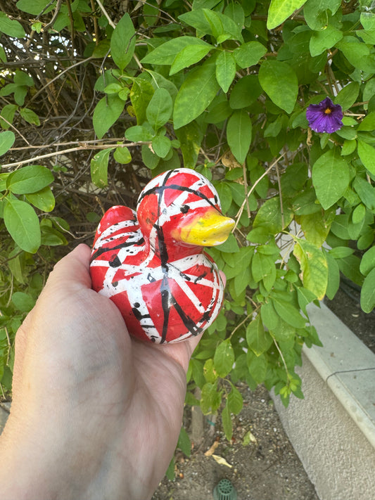 Striped Guitar Duck | Hand-Painted Pop Art Ceramic Duck | Original Rock Inspired Art by Legend