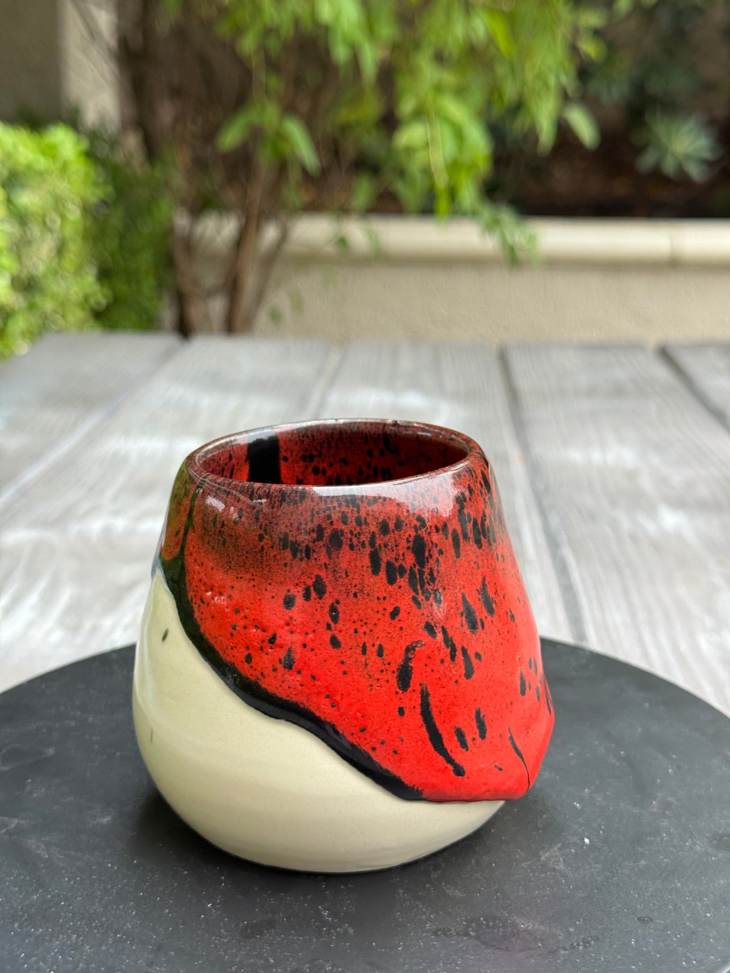Dynasty Red & Black Tumbler | 10 oz Handmade Stoneware | Wheel-Thrown One of a Kind Pottery