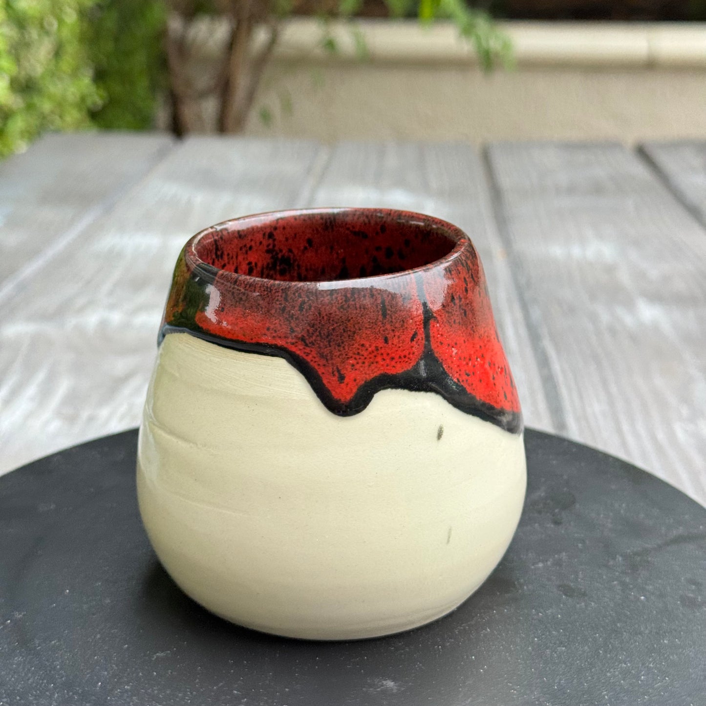 Dynasty Red & Black Tumbler | 10 oz Handmade Stoneware | Wheel-Thrown One of a Kind Pottery