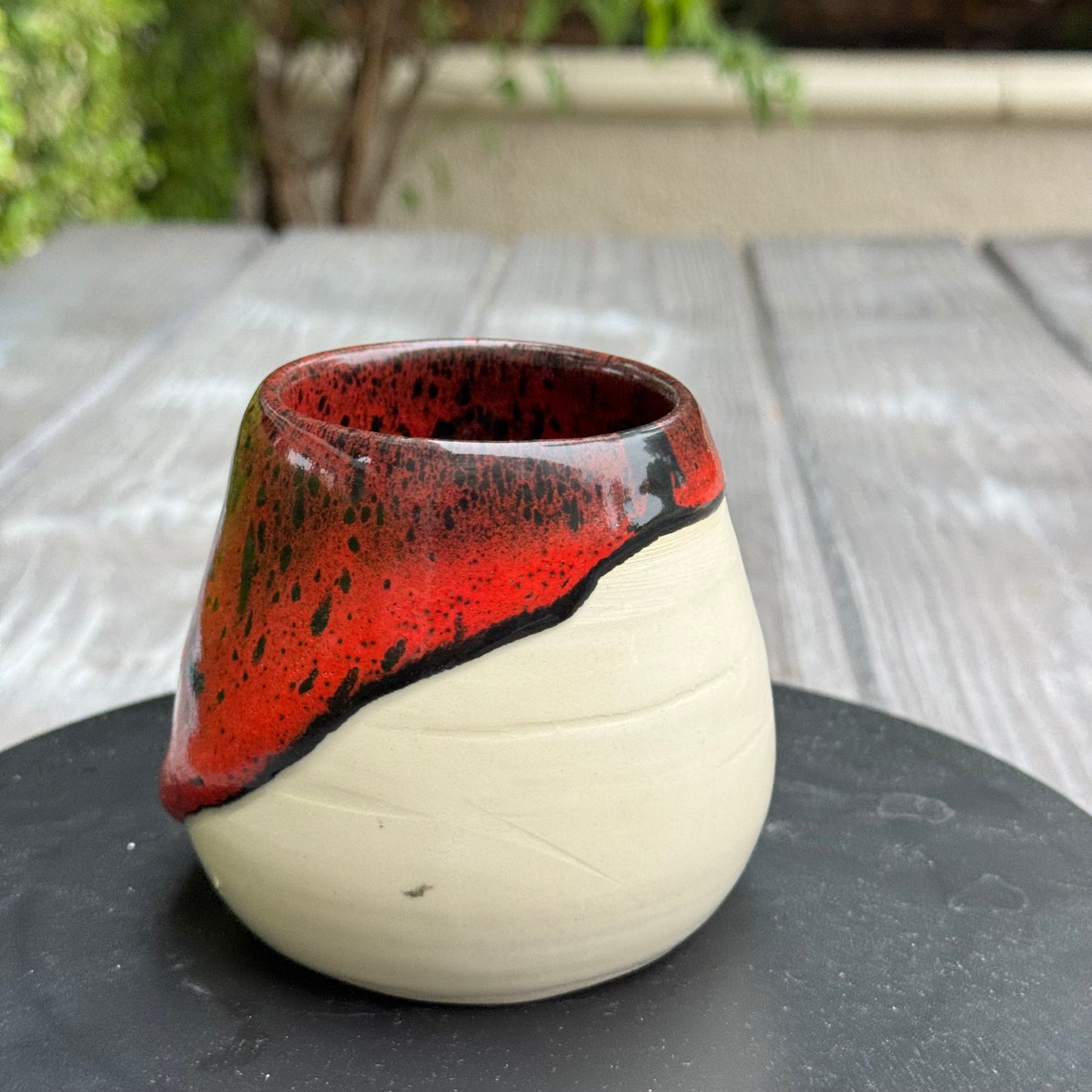 Dynasty Red & Black Tumbler | 10 oz Handmade Stoneware | Wheel-Thrown One of a Kind Pottery