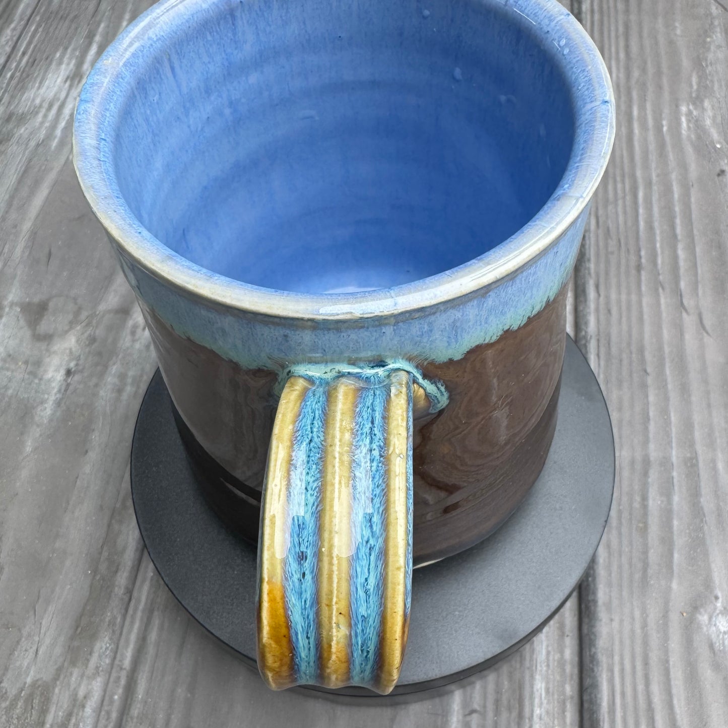 Castile Blue & Turkish Amber Mug | 16 oz Wheel Thrown Stoneware | Handmade Pottery Coffee Cup