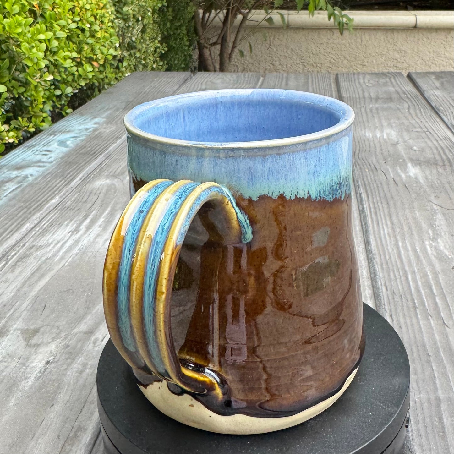 Castile Blue & Turkish Amber Mug | 16 oz Wheel Thrown Stoneware | Handmade Pottery Coffee Cup