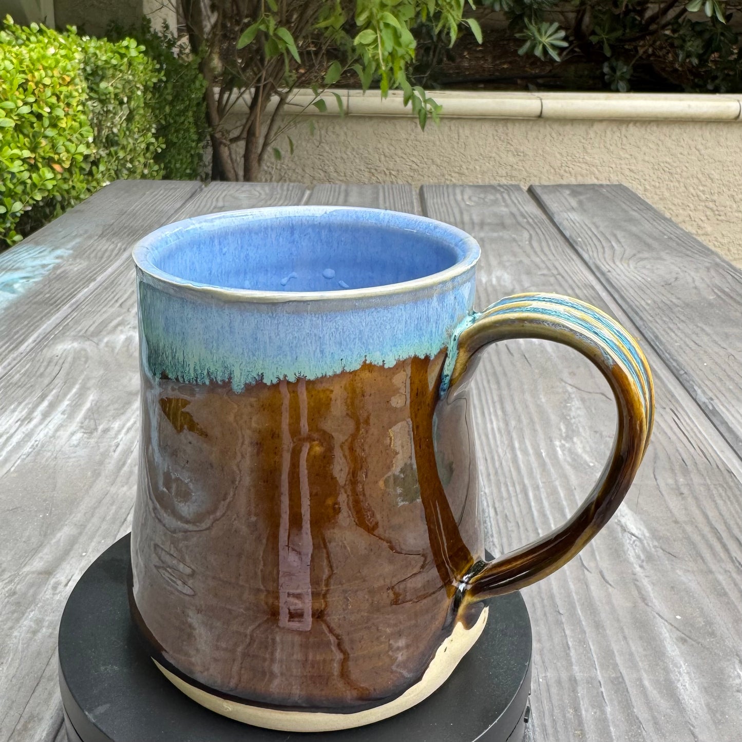 Castile Blue & Turkish Amber Mug | 16 oz Wheel Thrown Stoneware | Handmade Pottery Coffee Cup