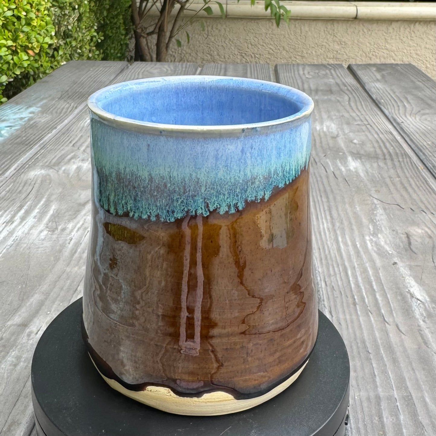 Castile Blue & Turkish Amber Mug | 16 oz Wheel Thrown Stoneware | Handmade Pottery Coffee Cup