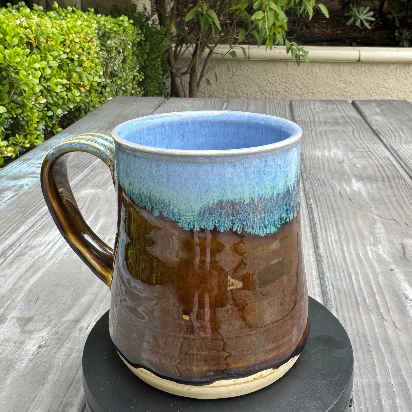 Castile Blue & Turkish Amber Mug | 16 oz Wheel Thrown Stoneware | Handmade Pottery Coffee Cup