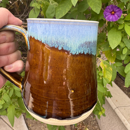 Castile Blue & Turkish Amber Mug | 16 oz Wheel Thrown Stoneware | Handmade Pottery Coffee Cup