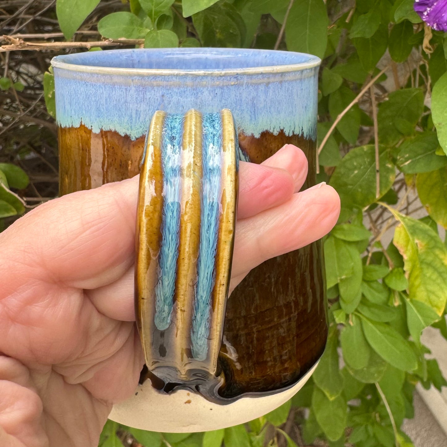 Castile Blue & Turkish Amber Mug | 16 oz Wheel Thrown Stoneware | Handmade Pottery Coffee Cup