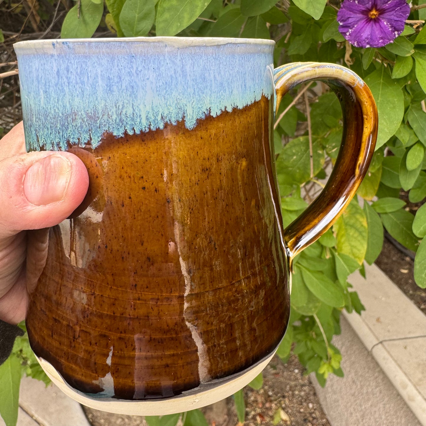 Castile Blue & Turkish Amber Mug | 16 oz Wheel Thrown Stoneware | Handmade Pottery Coffee Cup