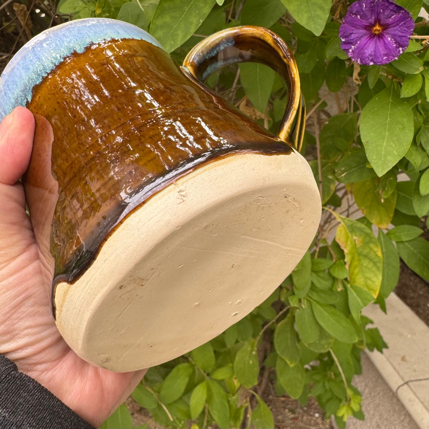 Castile Blue & Turkish Amber Mug | 16 oz Wheel Thrown Stoneware | Handmade Pottery Coffee Cup