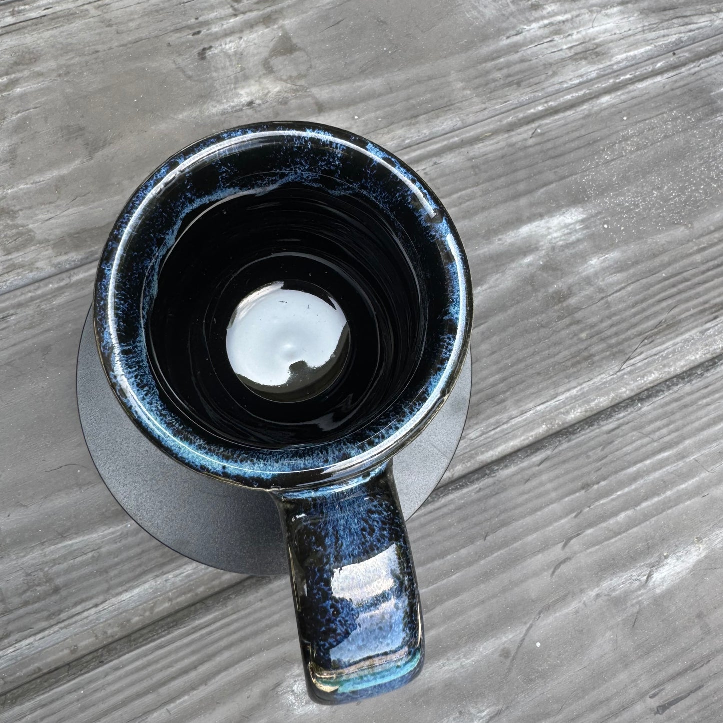 Seaspray & High Gloss Black Mug | 12 oz Wheel Thrown Stoneware | Handmade Pottery Coffee Cup