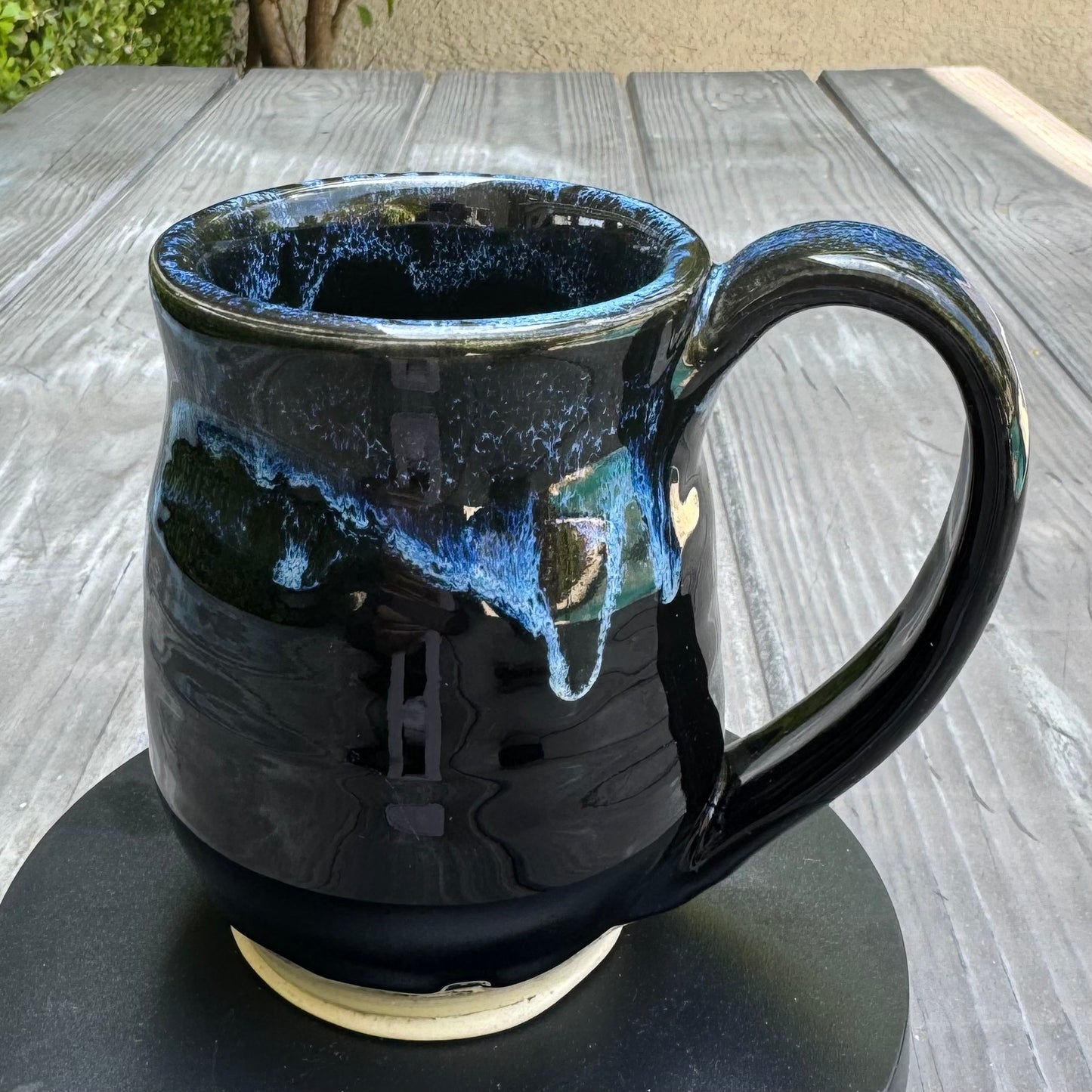 Seaspray & High Gloss Black Mug | 12 oz Wheel Thrown Stoneware | Handmade Pottery Coffee Cup
