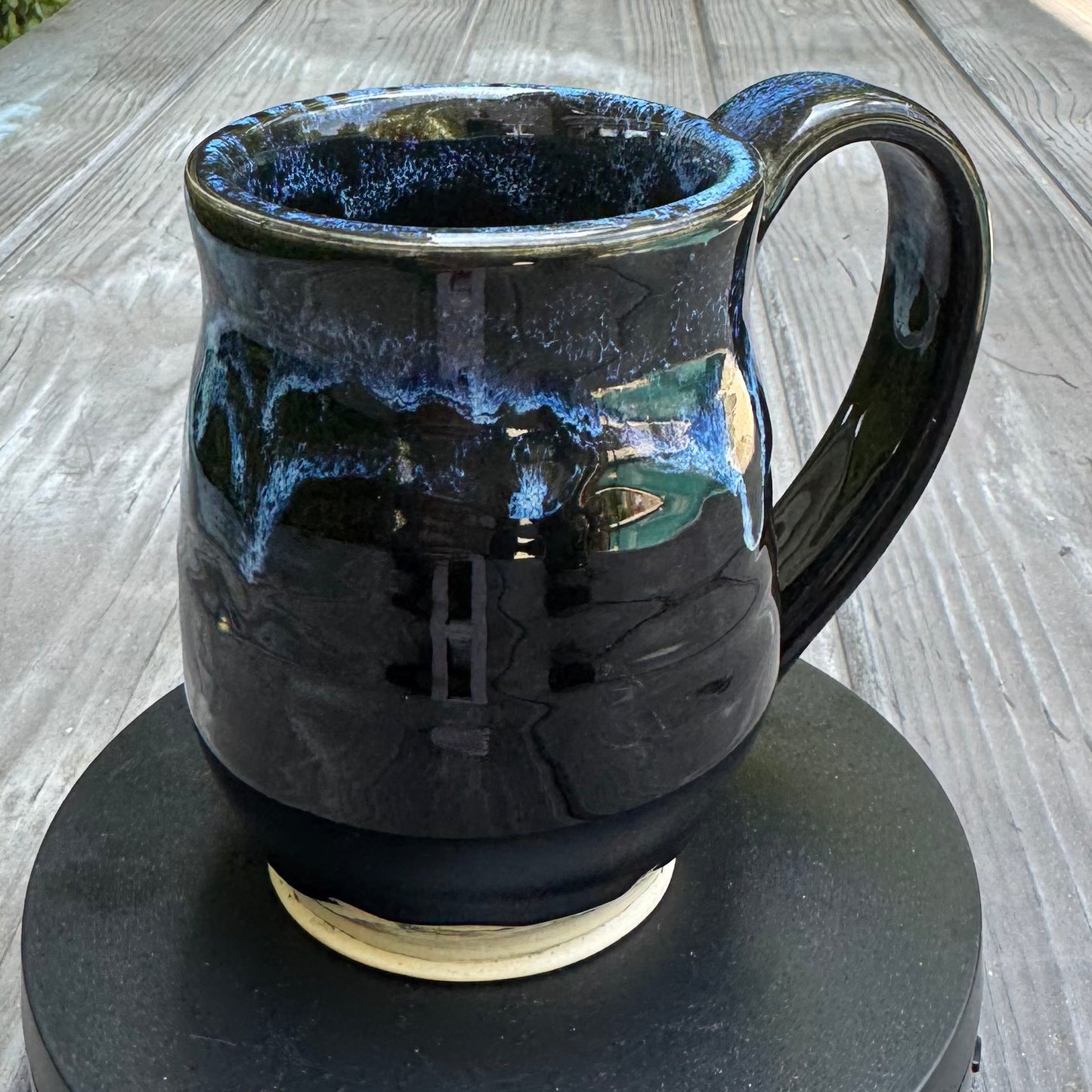 Seaspray & High Gloss Black Mug | 12 oz Wheel Thrown Stoneware | Handmade Pottery Coffee Cup