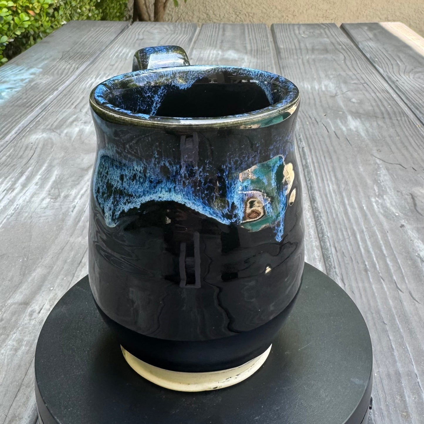 Seaspray & High Gloss Black Mug | 12 oz Wheel Thrown Stoneware | Handmade Pottery Coffee Cup