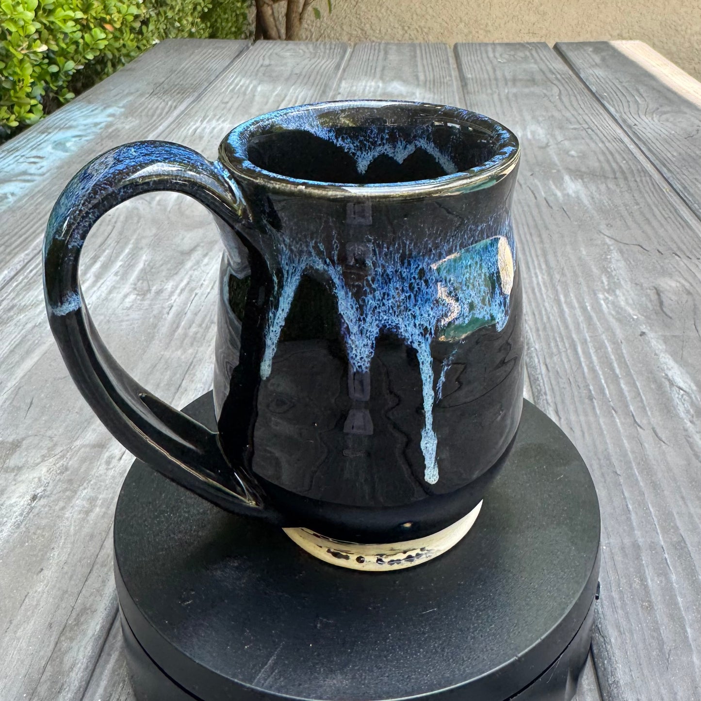 Seaspray & High Gloss Black Mug | 12 oz Wheel Thrown Stoneware | Handmade Pottery Coffee Cup