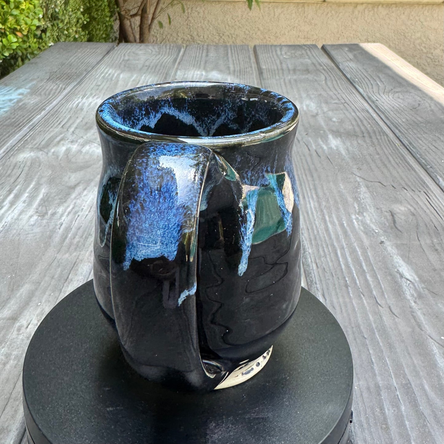 Seaspray & High Gloss Black Mug | 12 oz Wheel Thrown Stoneware | Handmade Pottery Coffee Cup