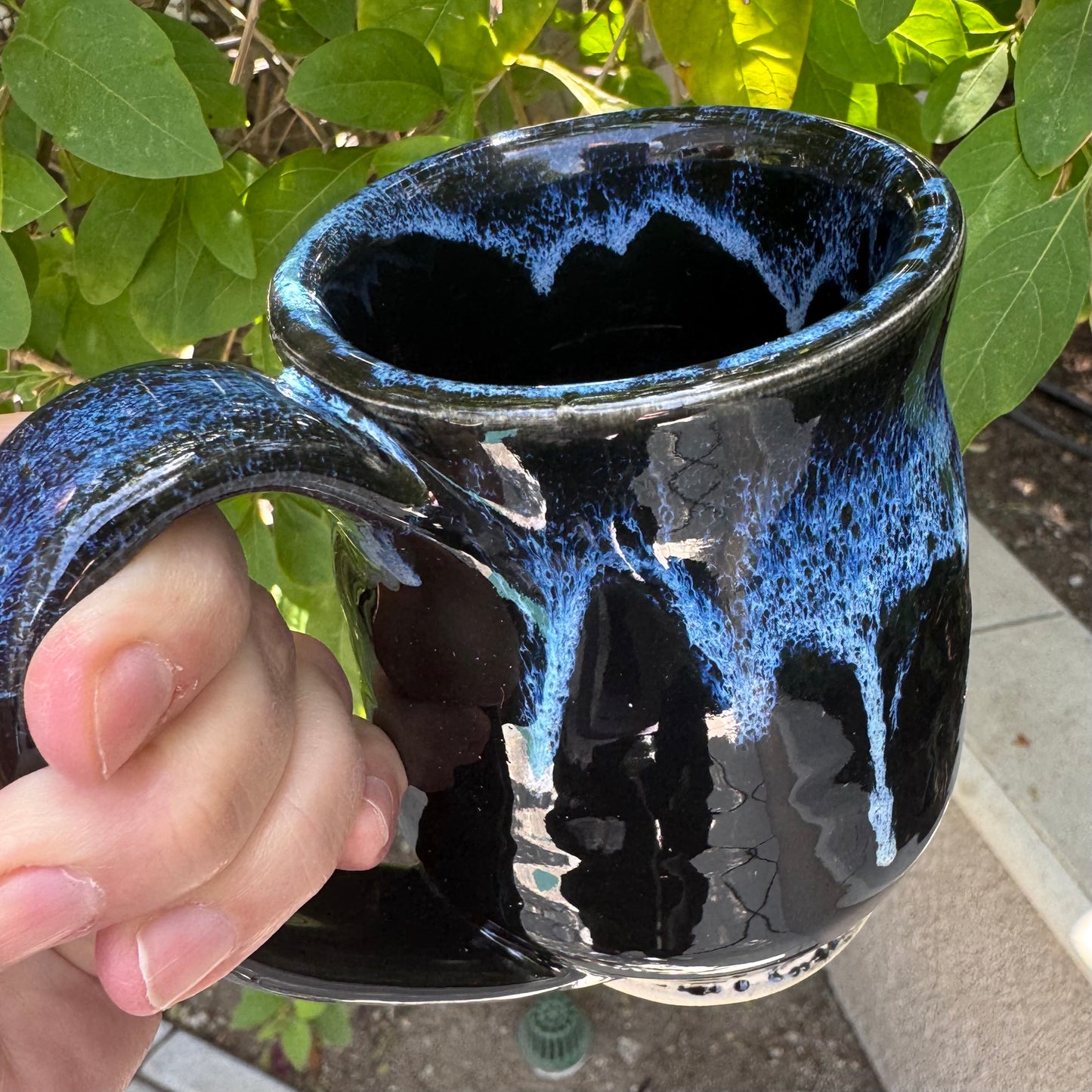 Seaspray & High Gloss Black Mug | 12 oz Wheel Thrown Stoneware | Handmade Pottery Coffee Cup