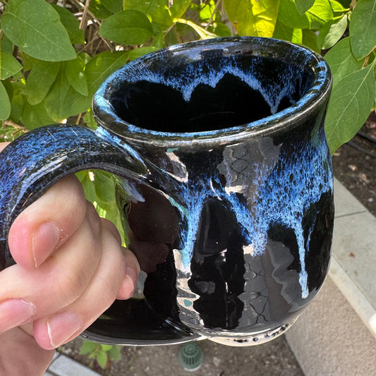 Seaspray & High Gloss Black Mug | 12 oz Wheel Thrown Stoneware | Handmade Pottery Coffee Cup