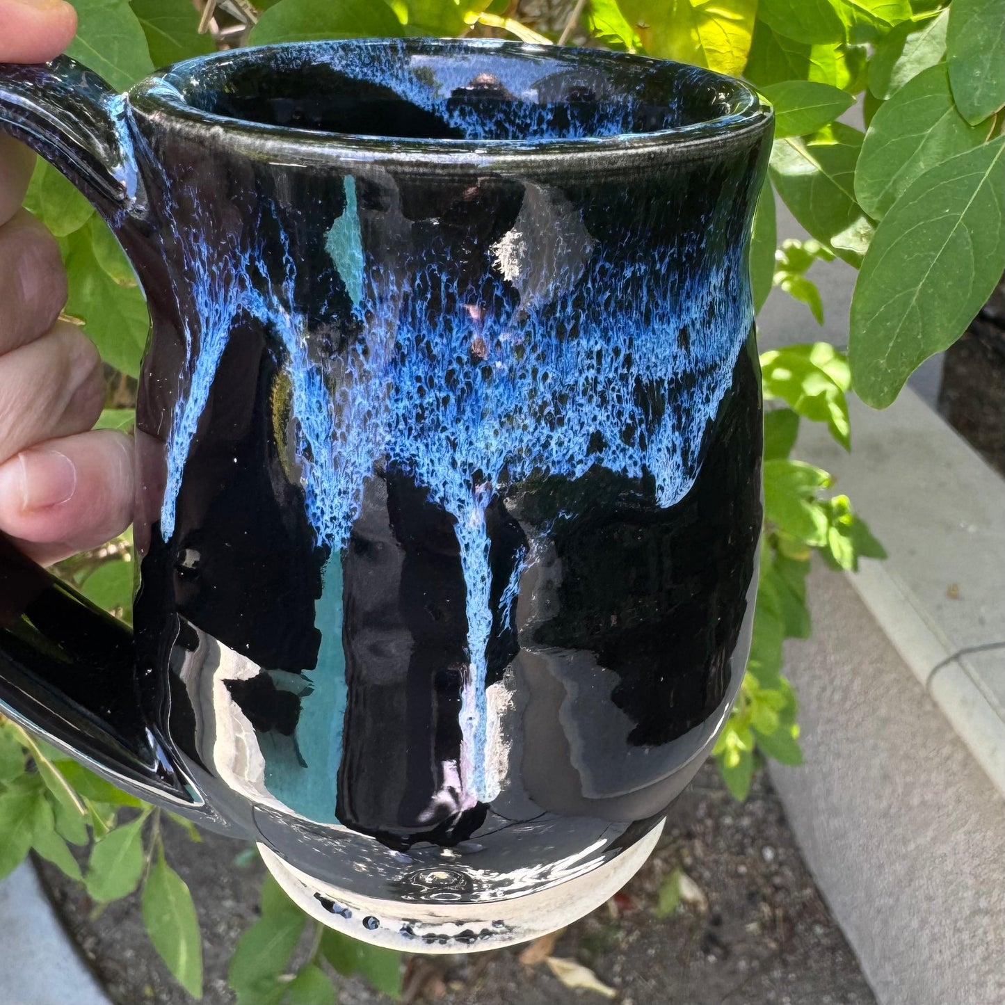 Seaspray & High Gloss Black Mug | 12 oz Wheel Thrown Stoneware | Handmade Pottery Coffee Cup