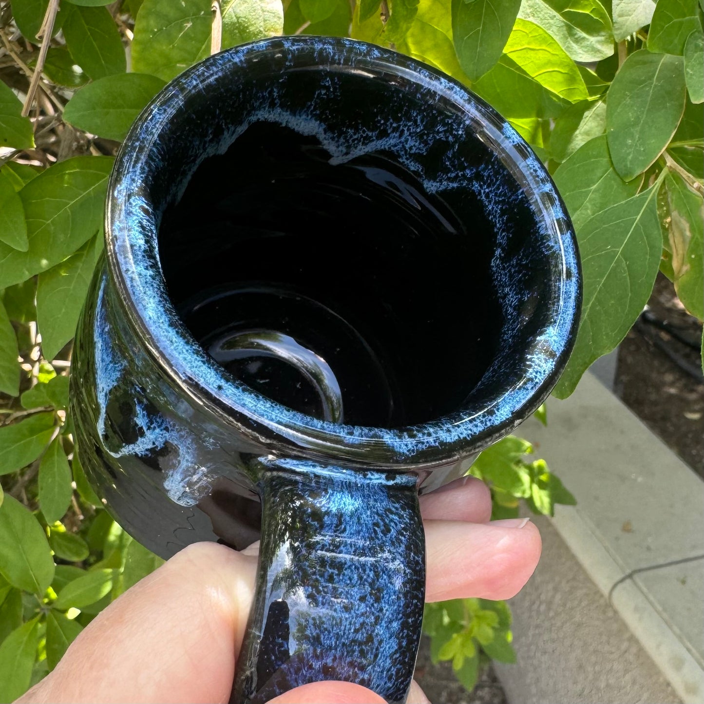 Seaspray & High Gloss Black Mug | 12 oz Wheel Thrown Stoneware | Handmade Pottery Coffee Cup