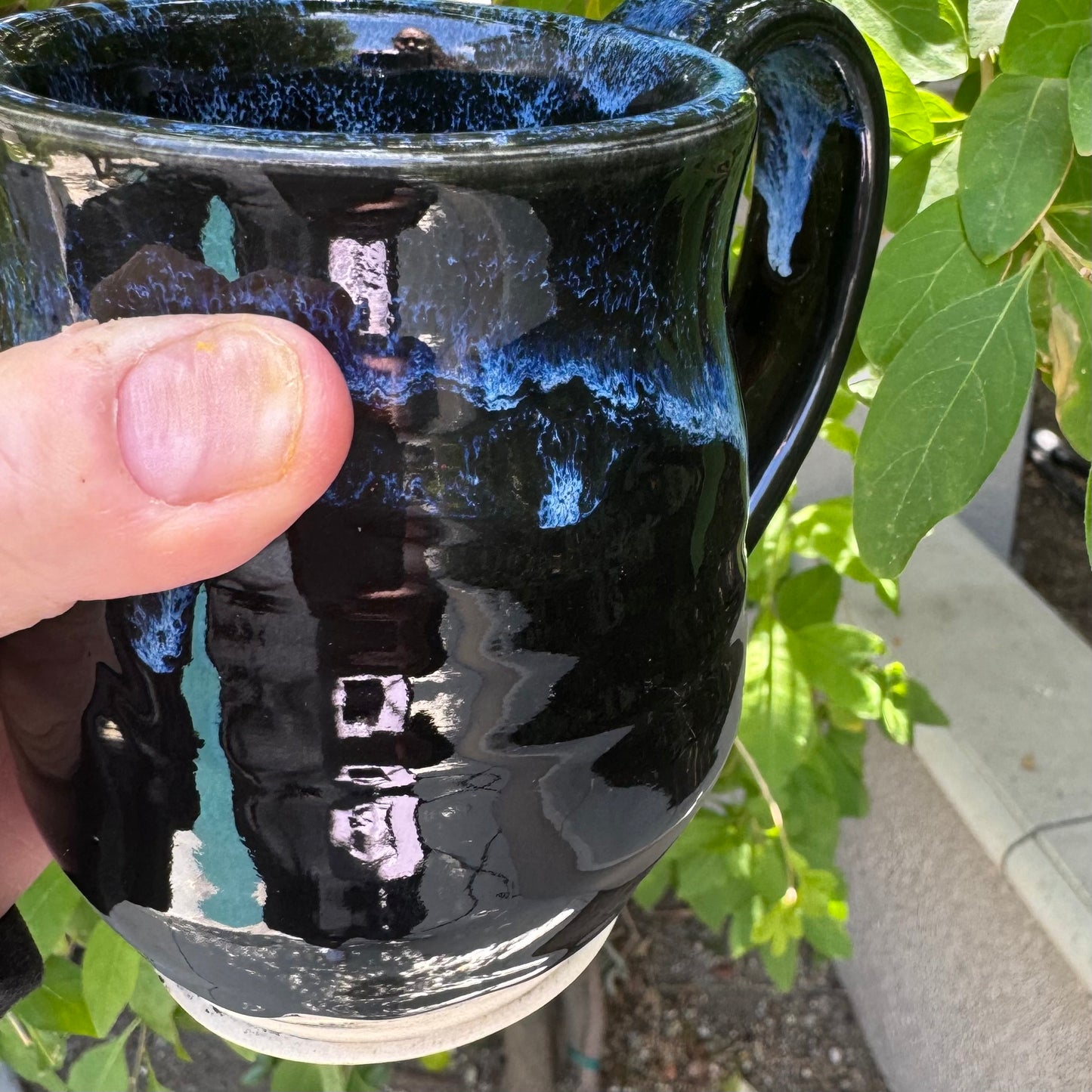 Seaspray & High Gloss Black Mug | 12 oz Wheel Thrown Stoneware | Handmade Pottery Coffee Cup