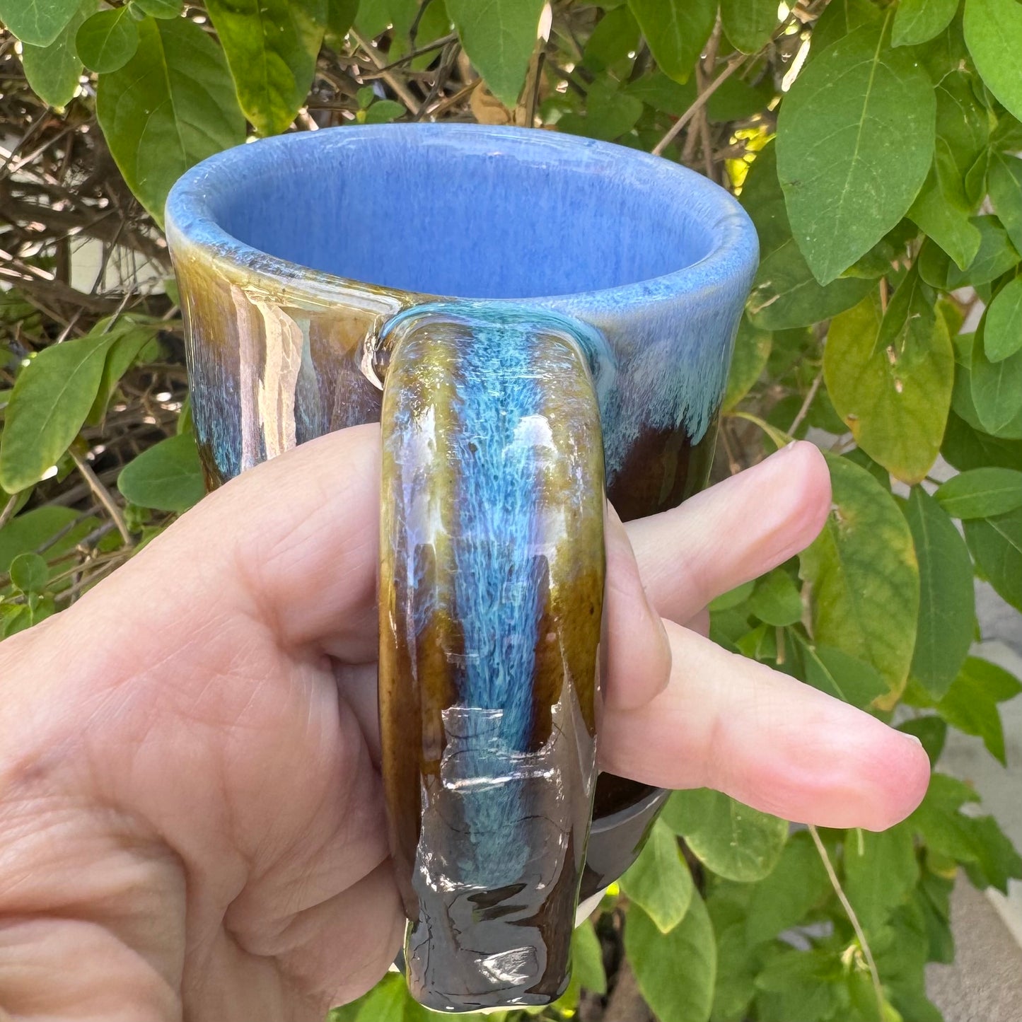 Castile Blue & Turkish Amber Mug | 12 oz Wheel Thrown Stoneware | Handmade Pottery Coffee Cup