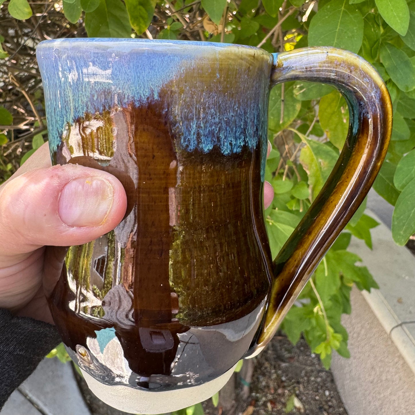 Castile Blue & Turkish Amber Mug | 12 oz Wheel Thrown Stoneware | Handmade Pottery Coffee Cup