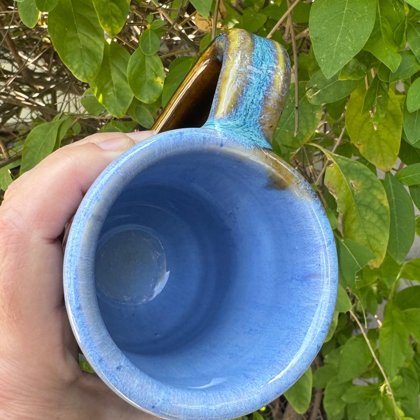 Castile Blue & Turkish Amber Mug | 12 oz Wheel Thrown Stoneware | Handmade Pottery Coffee Cup