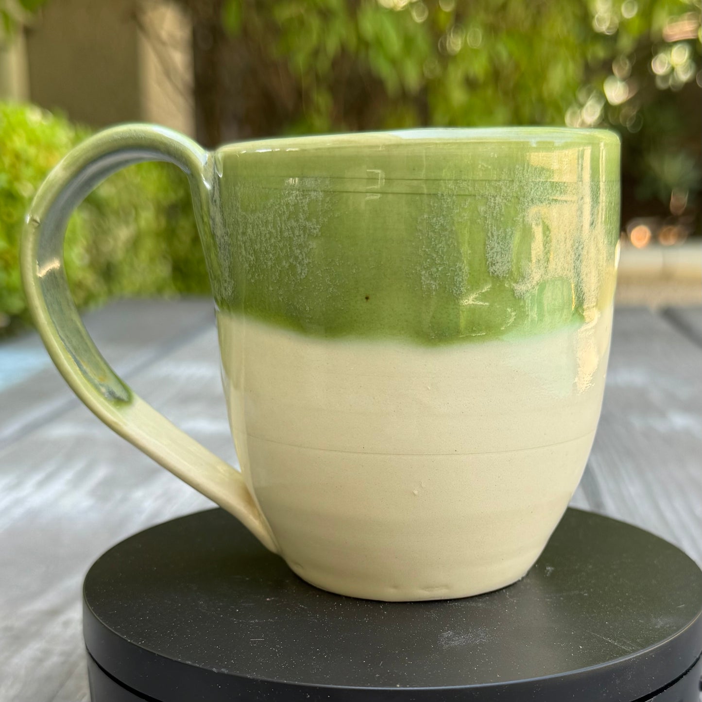 Mossy Green & Cream Mug | Wheel Thrown Stoneware | Handmade Pottery Coffee Cup