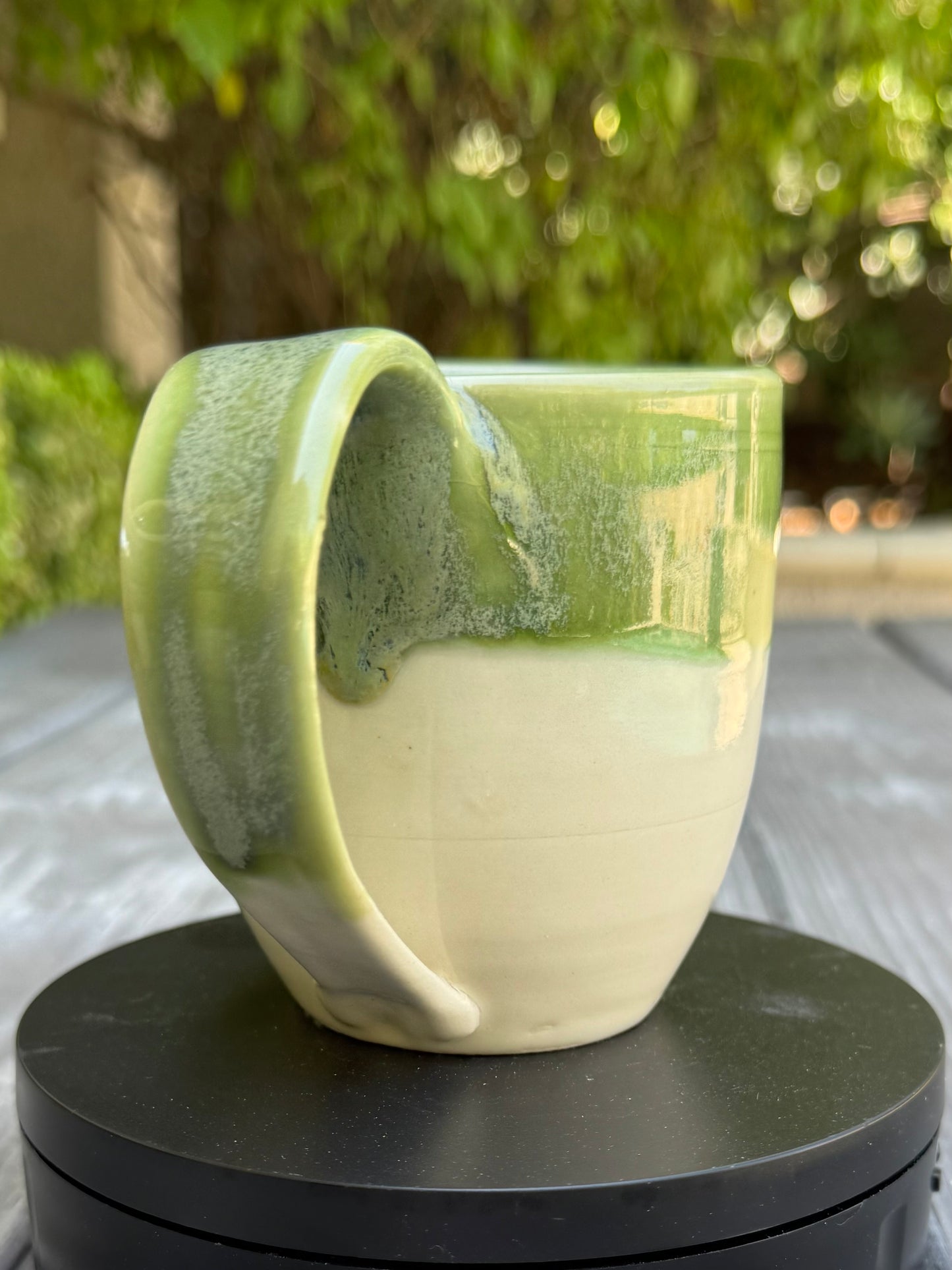 Mossy Green & Cream Mug | Wheel Thrown Stoneware | Handmade Pottery Coffee Cup