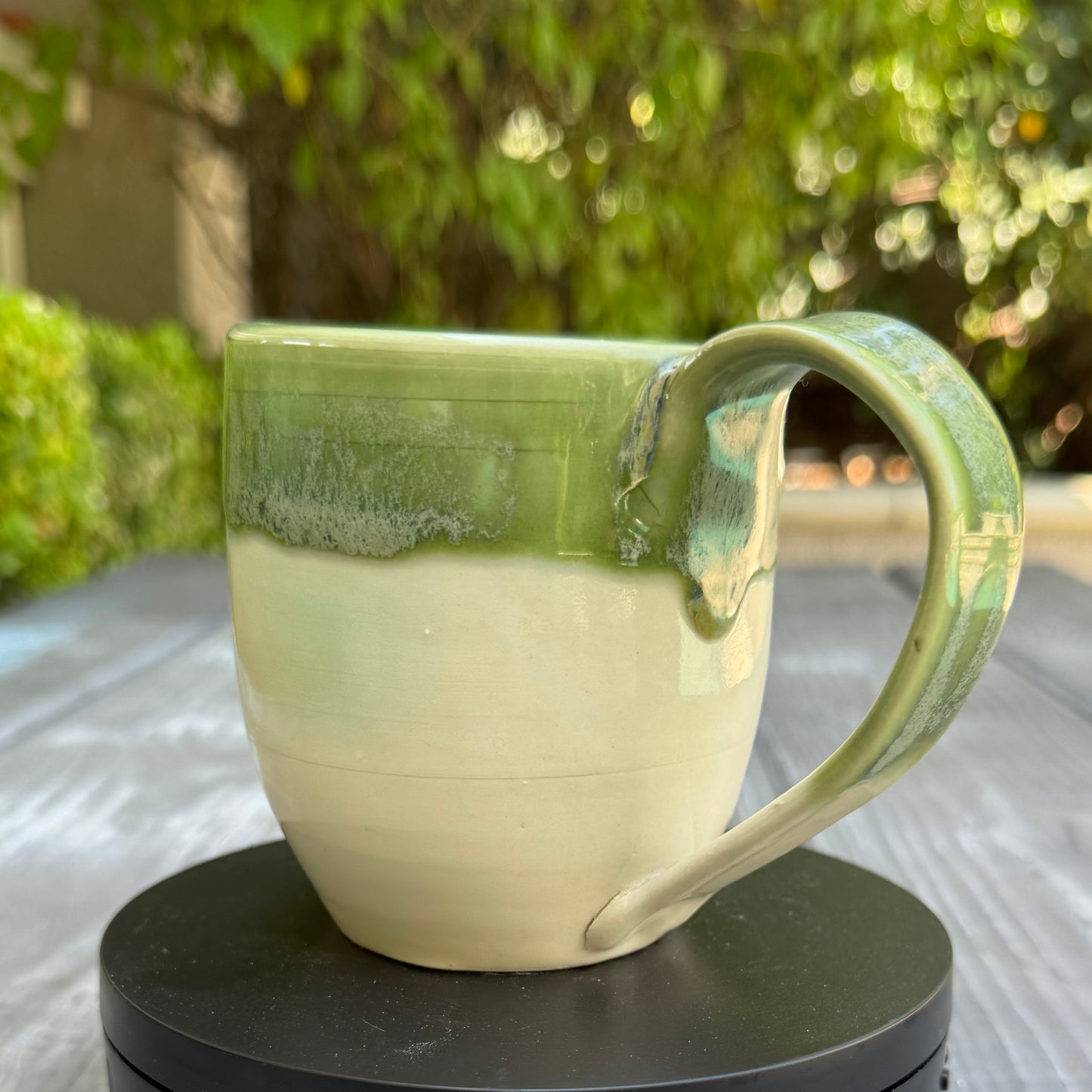 Mossy Green & Cream Mug | Wheel Thrown Stoneware | Handmade Pottery Coffee Cup