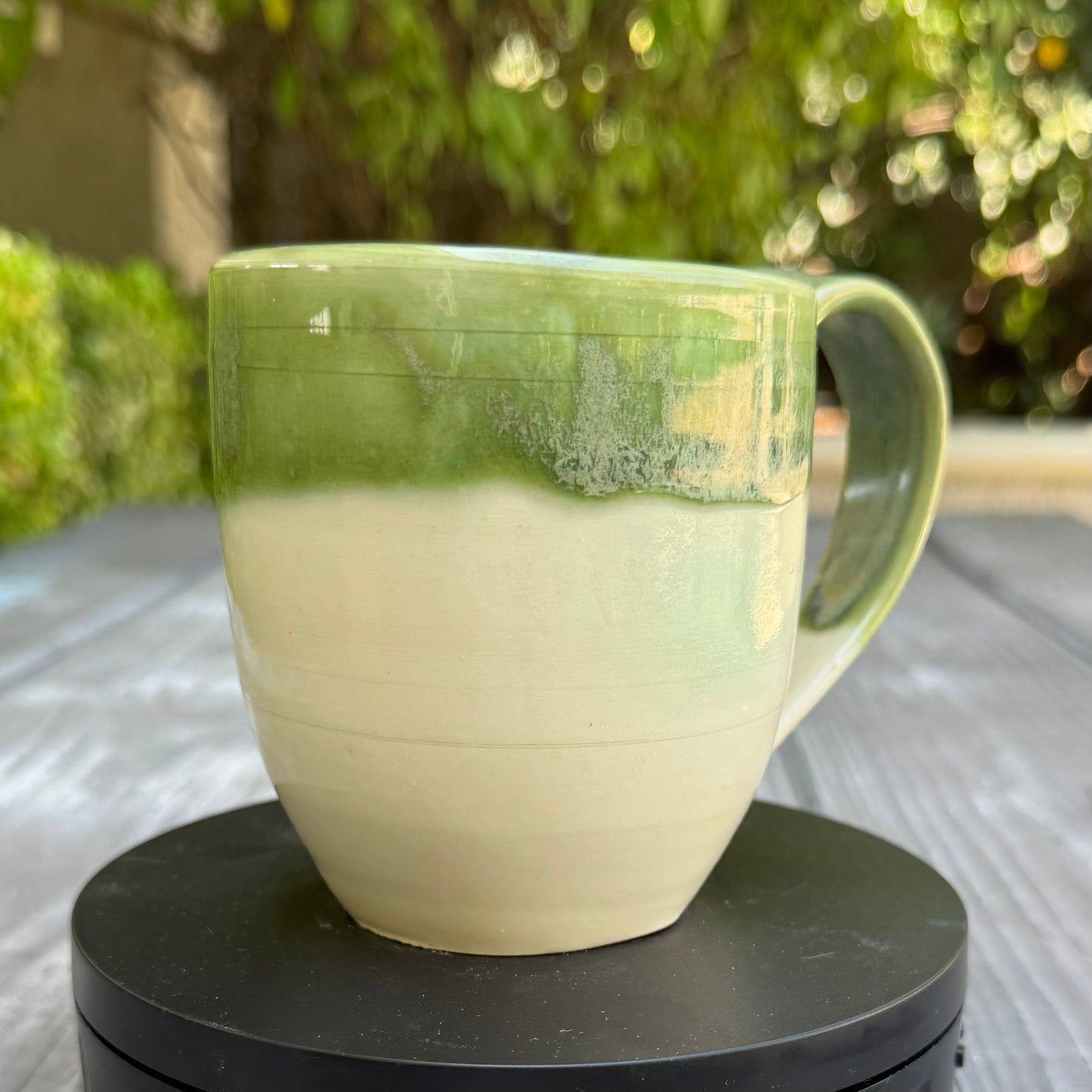 Mossy Green & Cream Mug | Wheel Thrown Stoneware | Handmade Pottery Coffee Cup