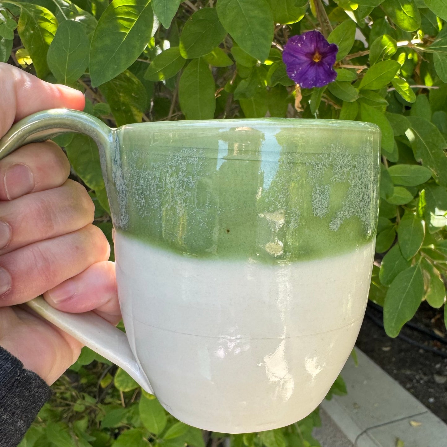 Mossy Green & Cream Mug | Wheel Thrown Stoneware | Handmade Pottery Coffee Cup