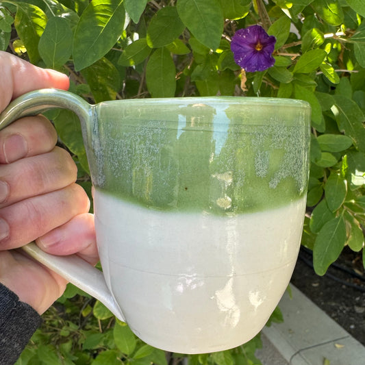 Mossy Green & Cream Mug | Wheel Thrown Stoneware | Handmade Pottery Coffee Cup