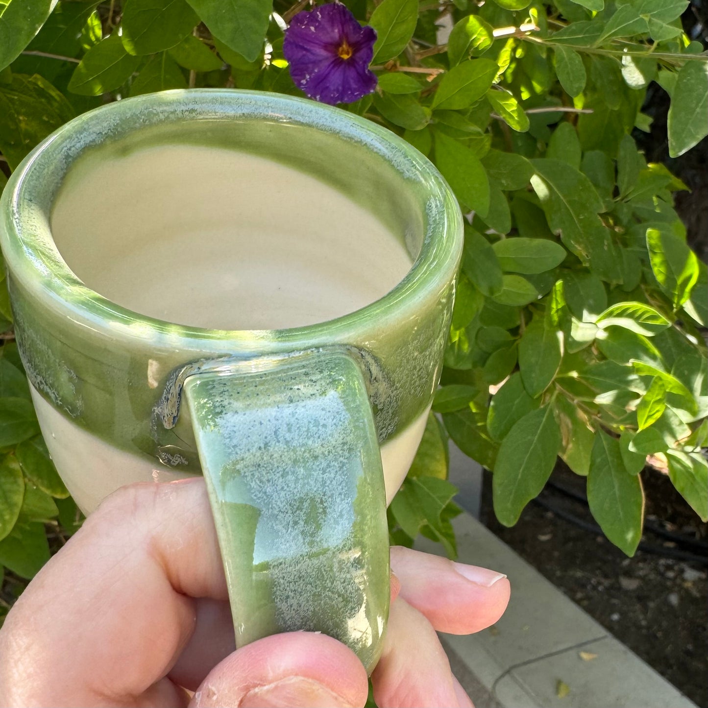 Mossy Green & Cream Mug | Wheel Thrown Stoneware | Handmade Pottery Coffee Cup