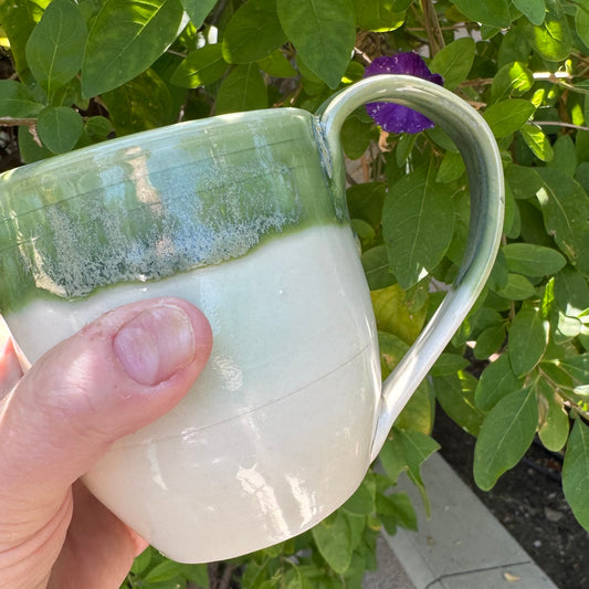 Mossy Green & Cream Mug | Wheel Thrown Stoneware | Handmade Pottery Coffee Cup