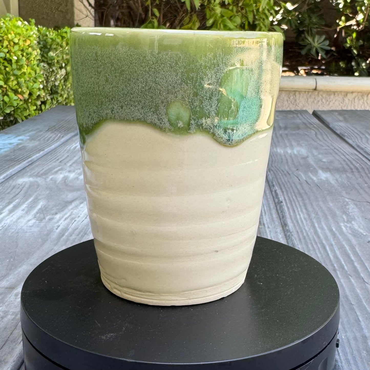 Mossy Green & Cream Tumbler | Wheel Thrown Stoneware | Handmade Pottery Cup