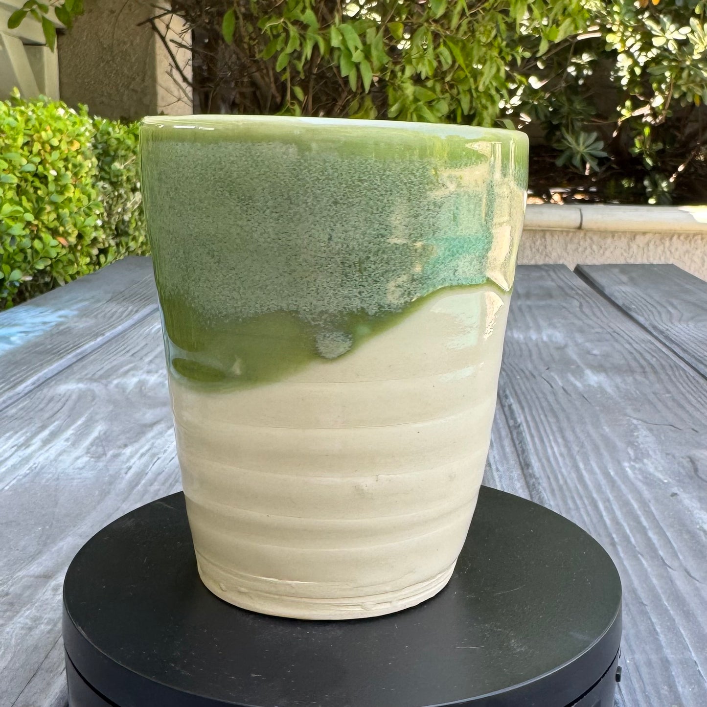 Mossy Green & Cream Tumbler | Wheel Thrown Stoneware | Handmade Pottery Cup