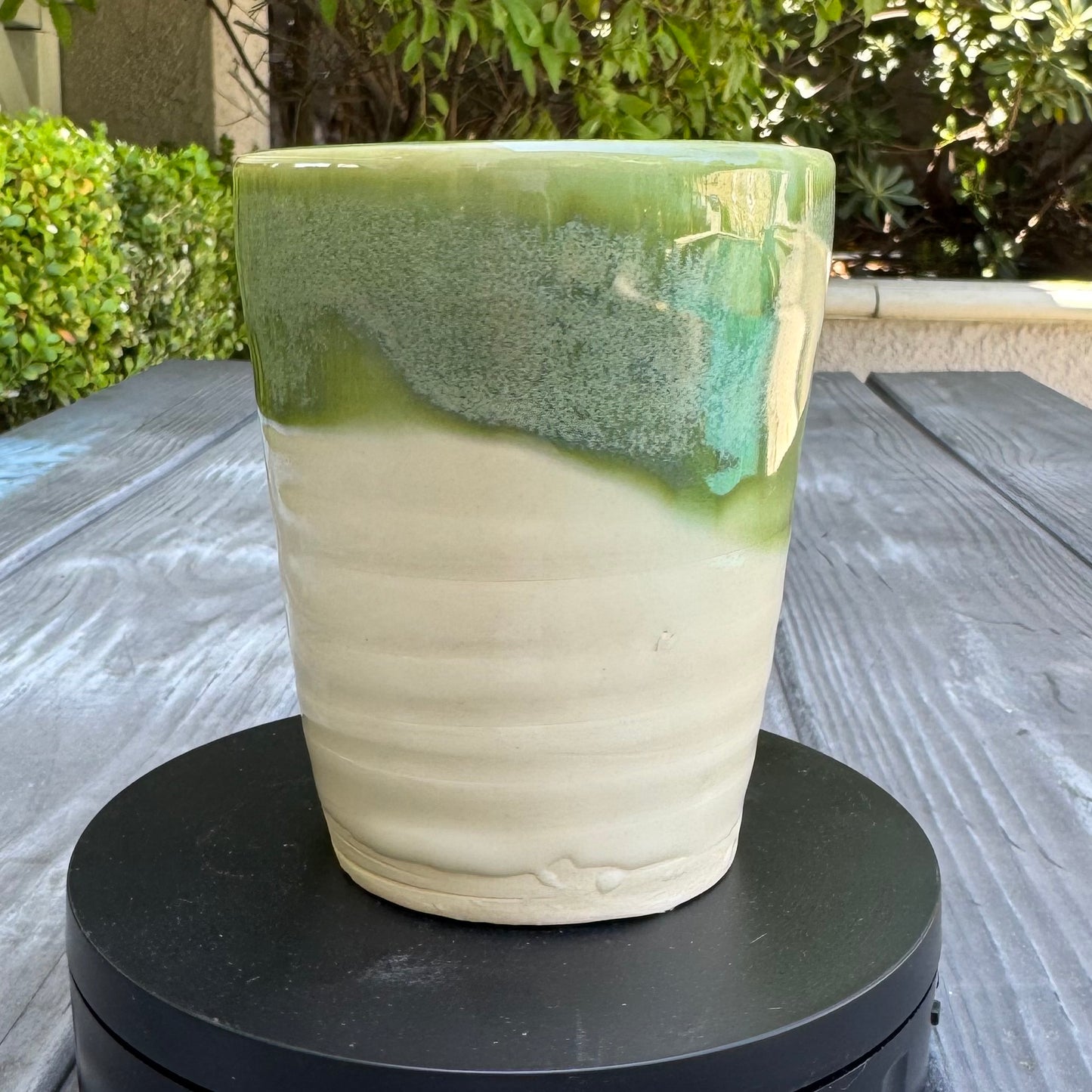 Mossy Green & Cream Tumbler | Wheel Thrown Stoneware | Handmade Pottery Cup