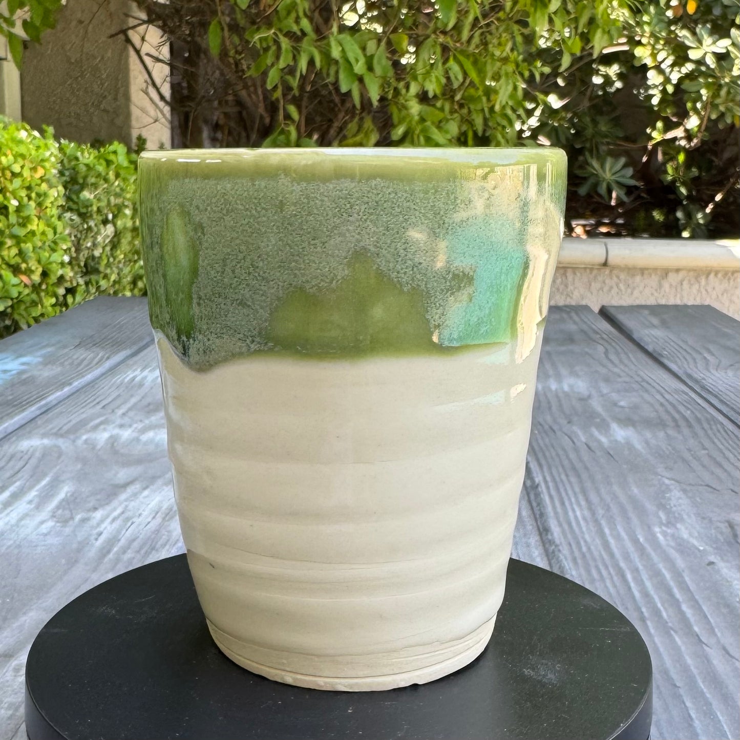 Mossy Green & Cream Tumbler | Wheel Thrown Stoneware | Handmade Pottery Cup