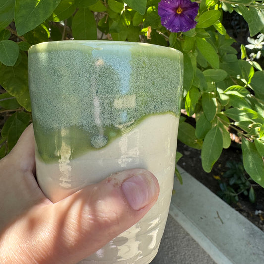 Mossy Green & Cream Tumbler | Wheel Thrown Stoneware | Handmade Pottery Cup