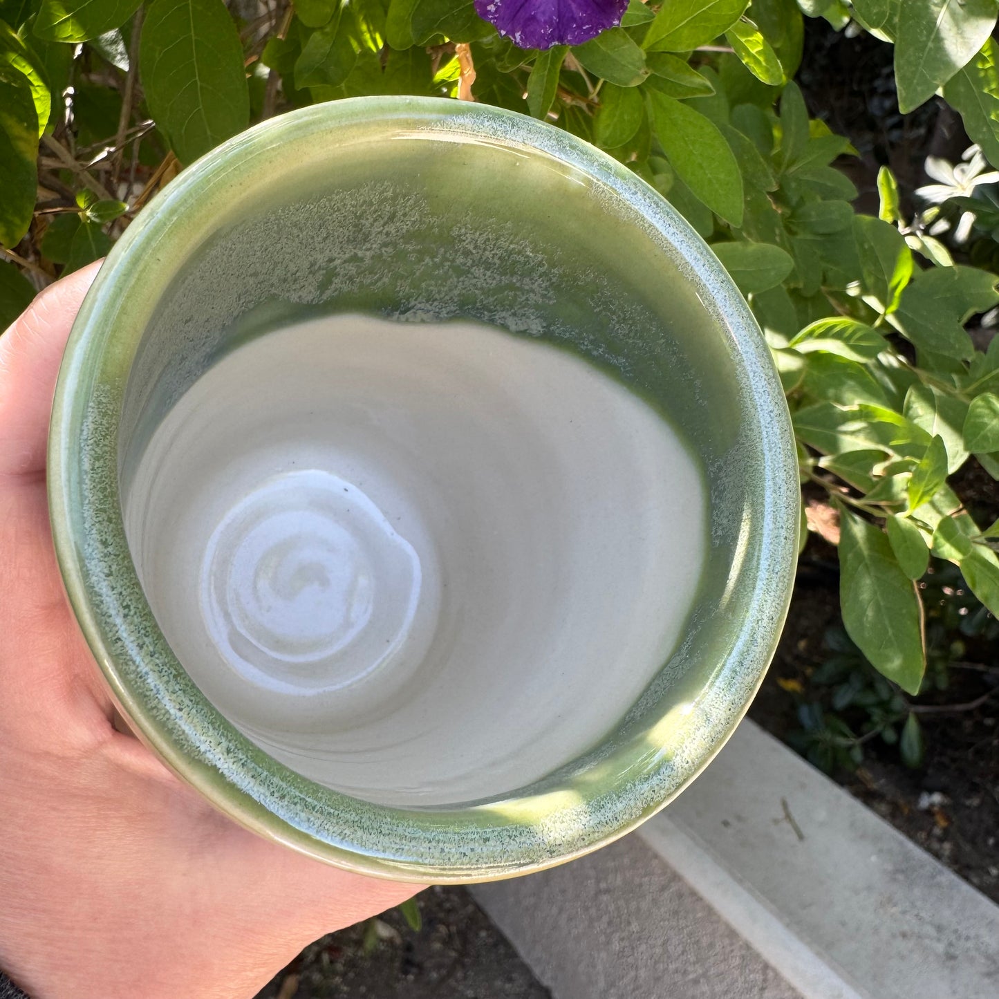 Mossy Green & Cream Tumbler | Wheel Thrown Stoneware | Handmade Pottery Cup