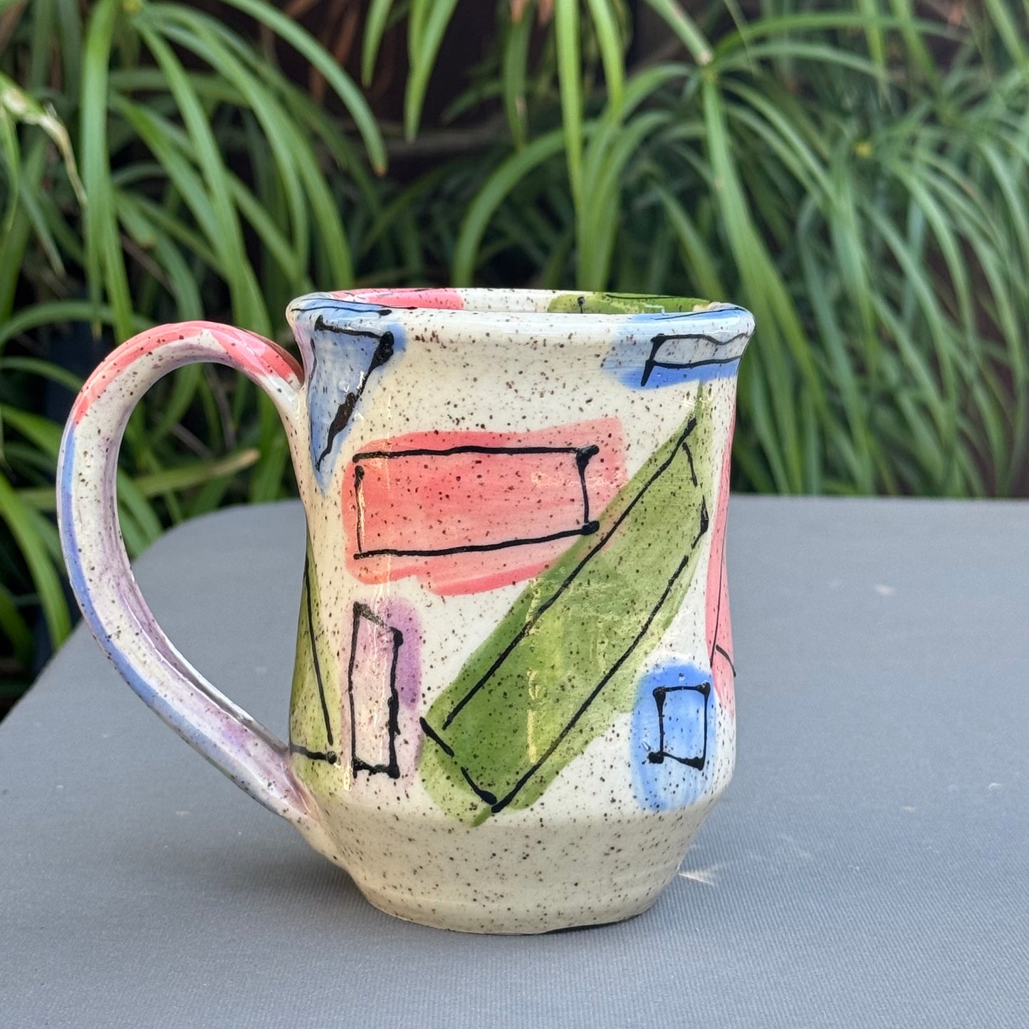 Hand-Thrown Stoneware Mug — Geometric Art Pastel