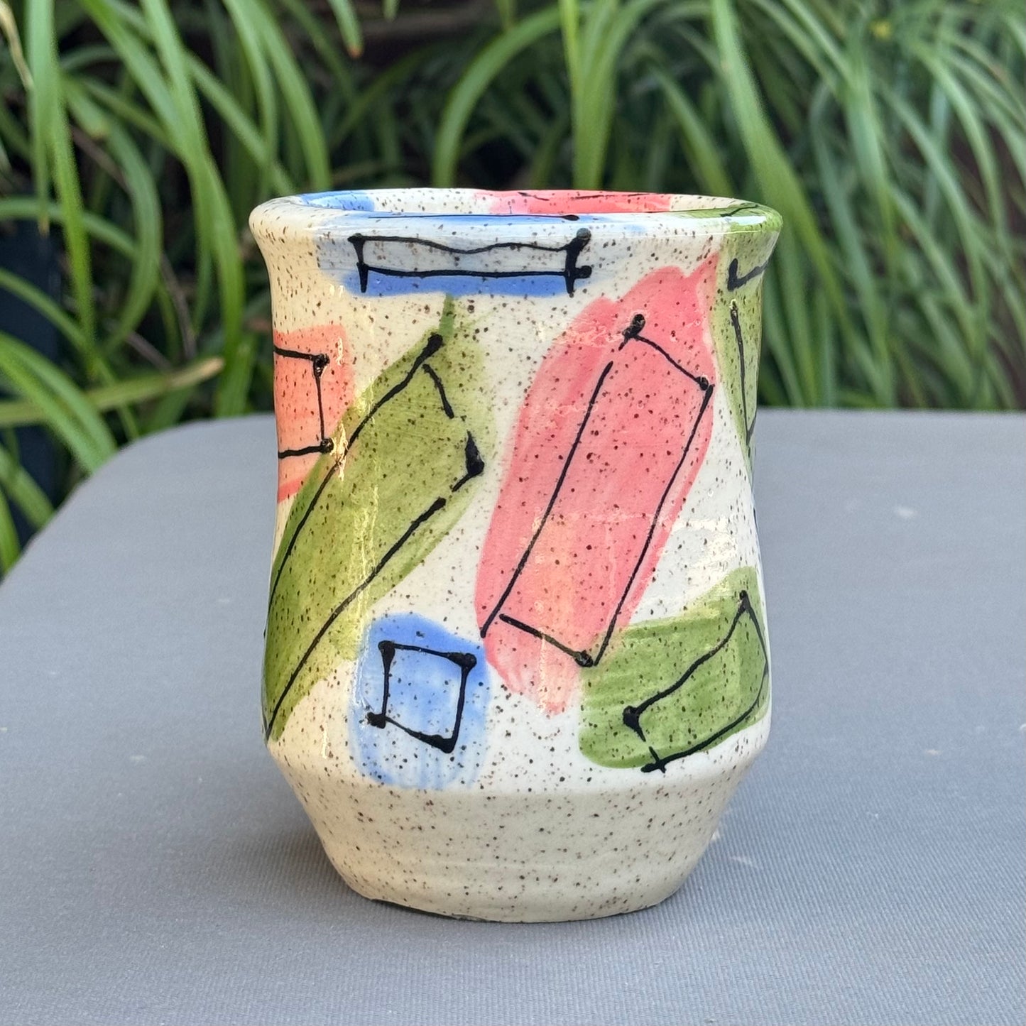 Hand-Thrown Stoneware Mug — Geometric Art Pastel