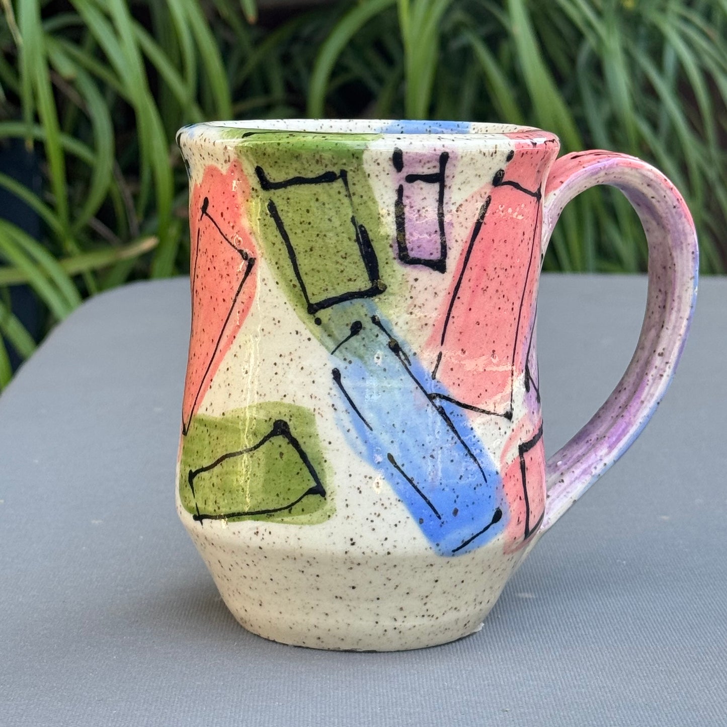 Hand-Thrown Stoneware Mug — Geometric Art Pastel