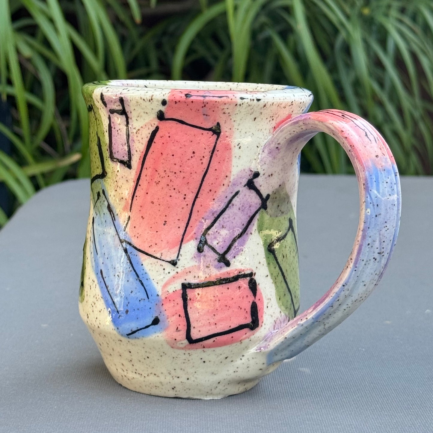 Hand-Thrown Stoneware Mug — Geometric Art Pastel