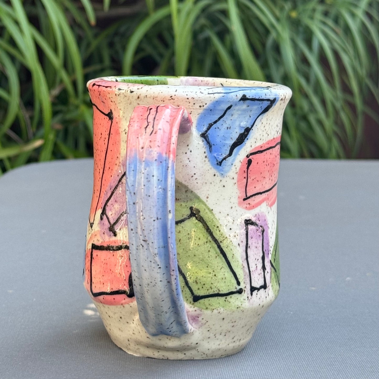 Hand-Thrown Stoneware Mug — Geometric Art Pastel