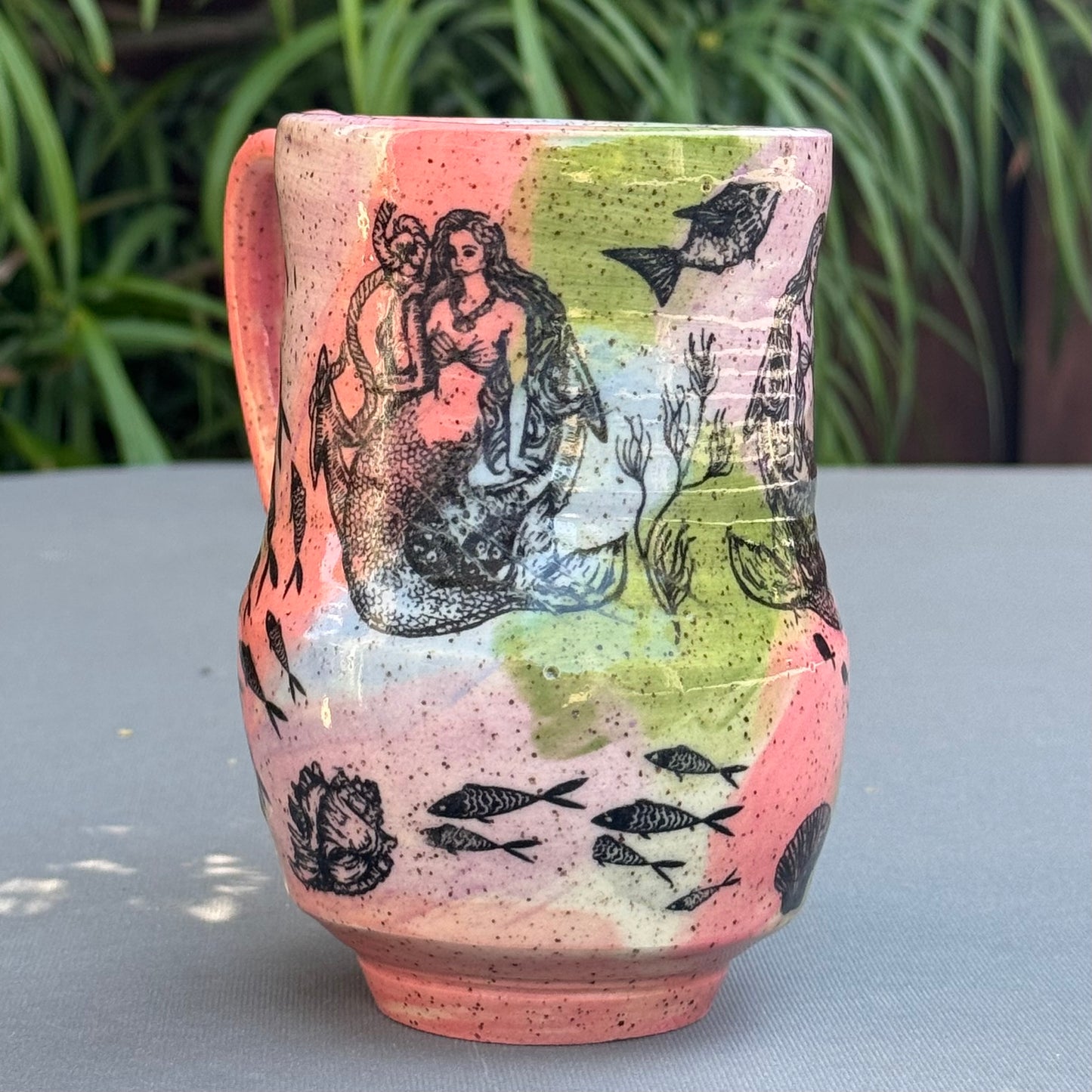 Hand-Thrown Stoneware Mug — Mermaid & Fish