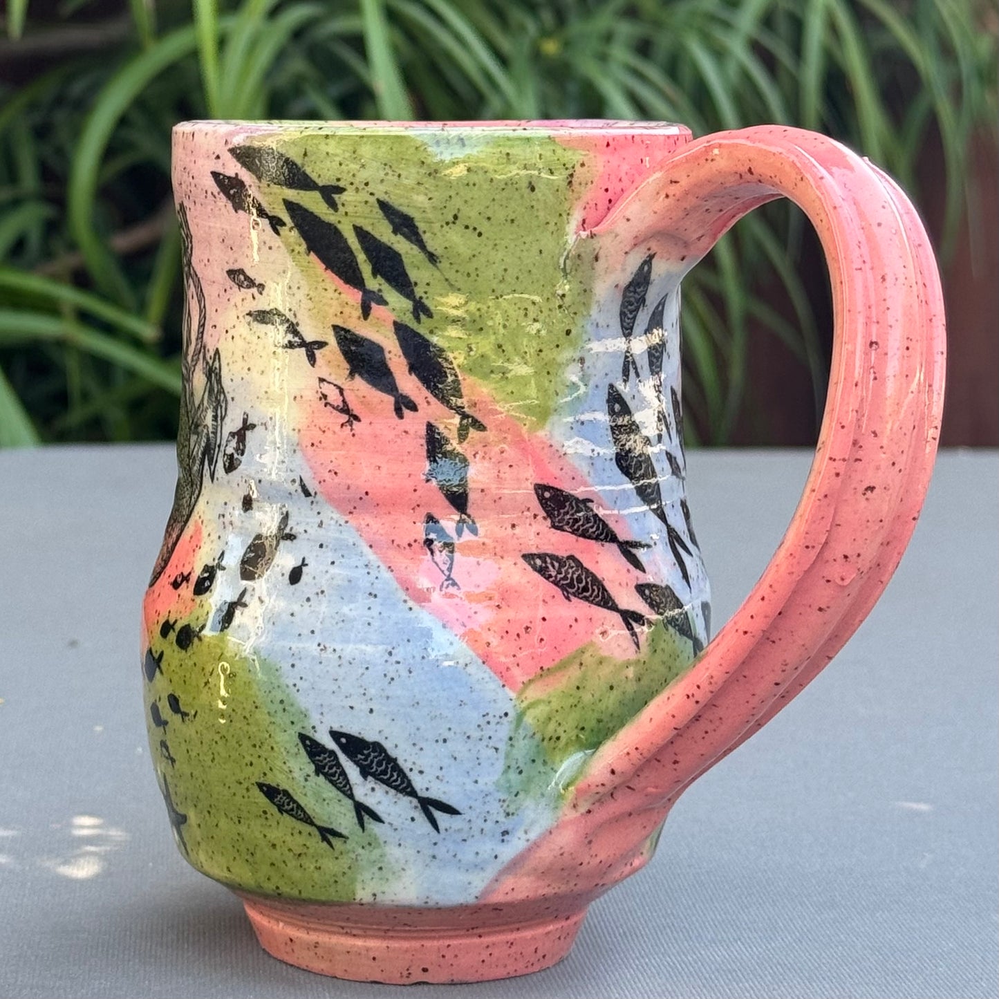 Hand-Thrown Stoneware Mug — Mermaid & Fish